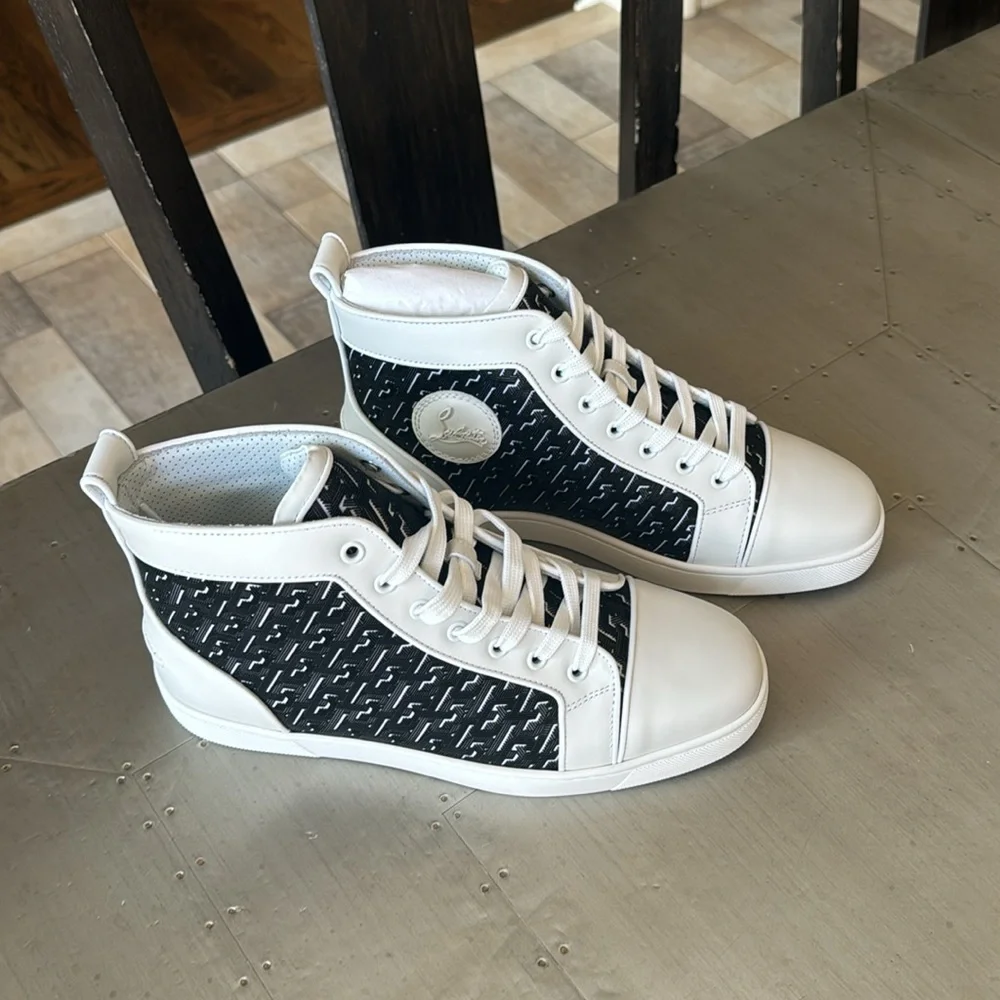 Christian Louboutin louis orlato flat white black techno high top sneaker sz 41